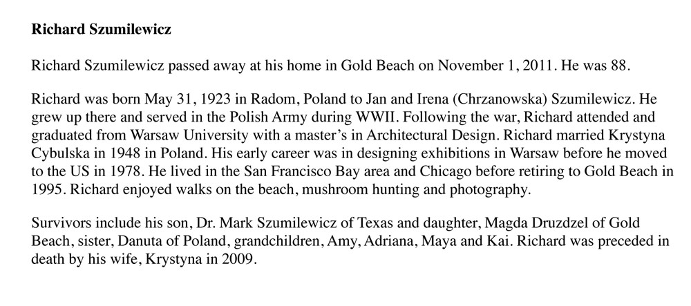 2011 Obituaries Ryszard com